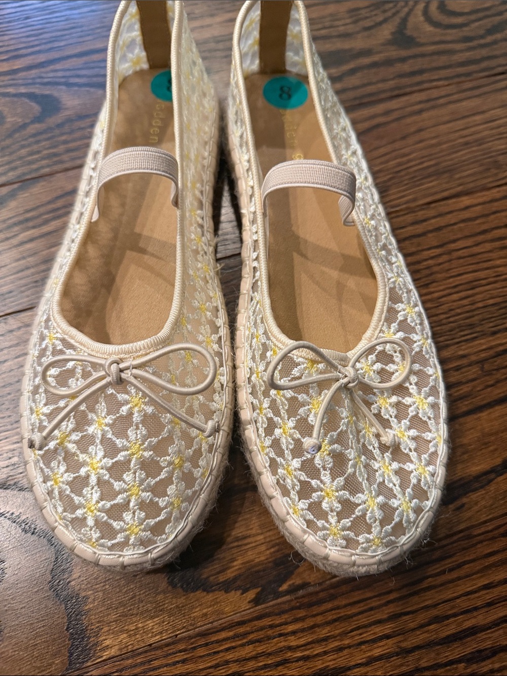 Madden Girl Beige Floral Lace Ballet Flats with Yellow Accents